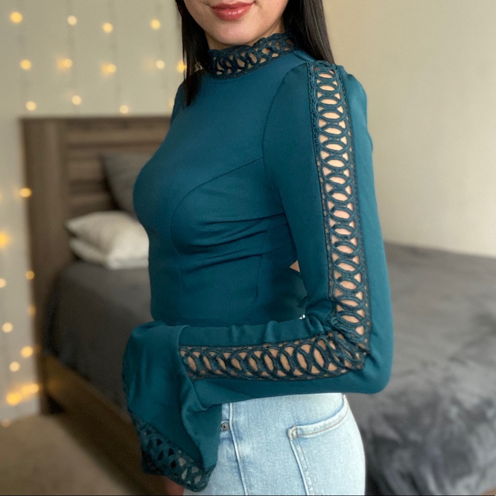 Teal Open Back Crop Top